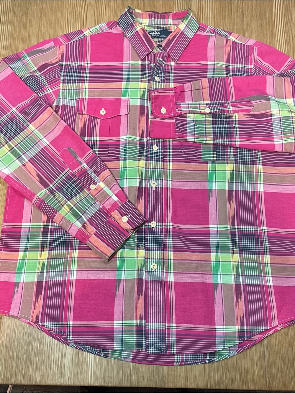 Polo by Ralph Lauren Men's XL Plaid Long Sleeve Button Down Shirt Pink Green